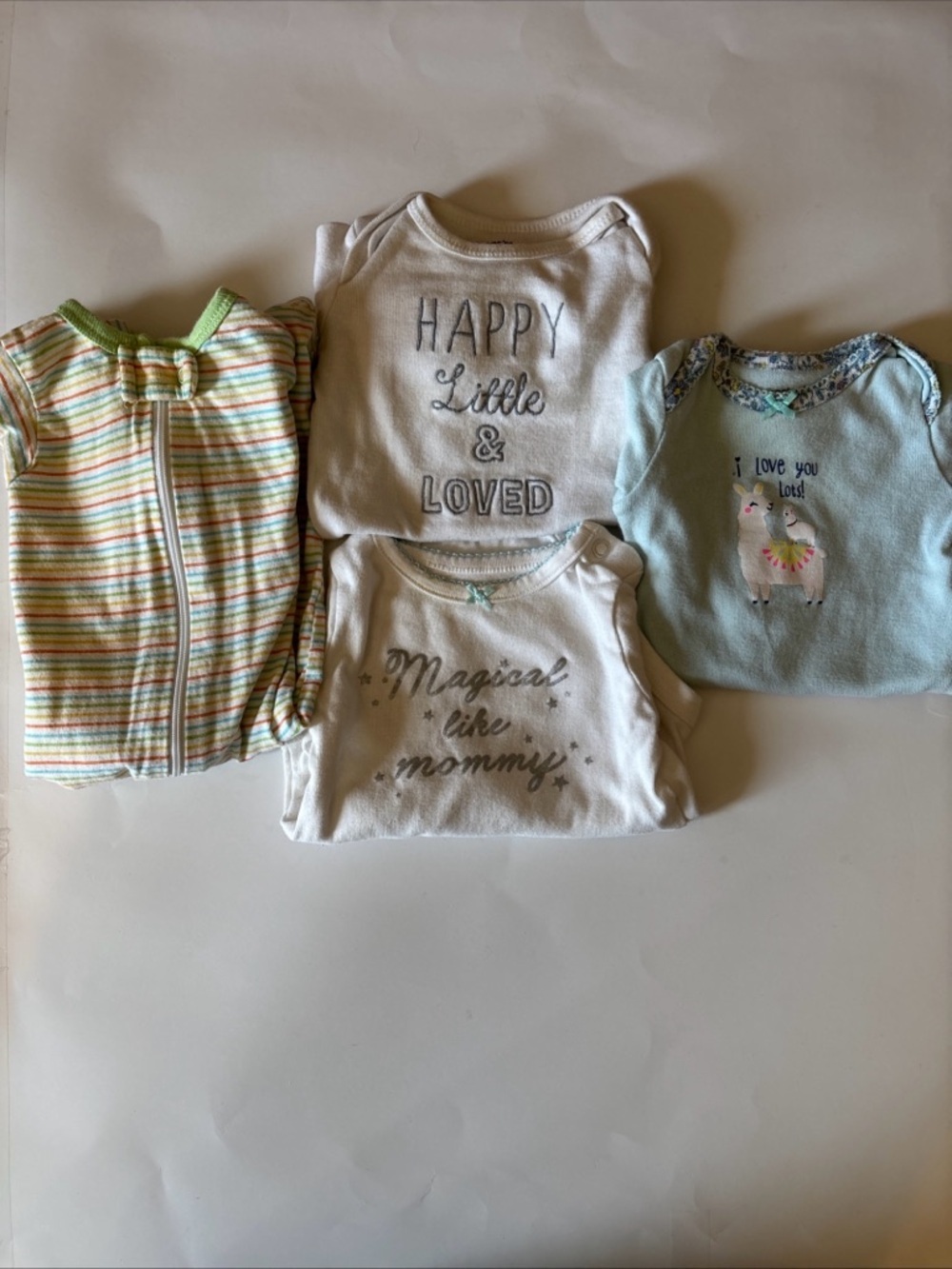 Neutral & Pastel Baby Onesie Bundle - White, Mint, Multicolor Stripes